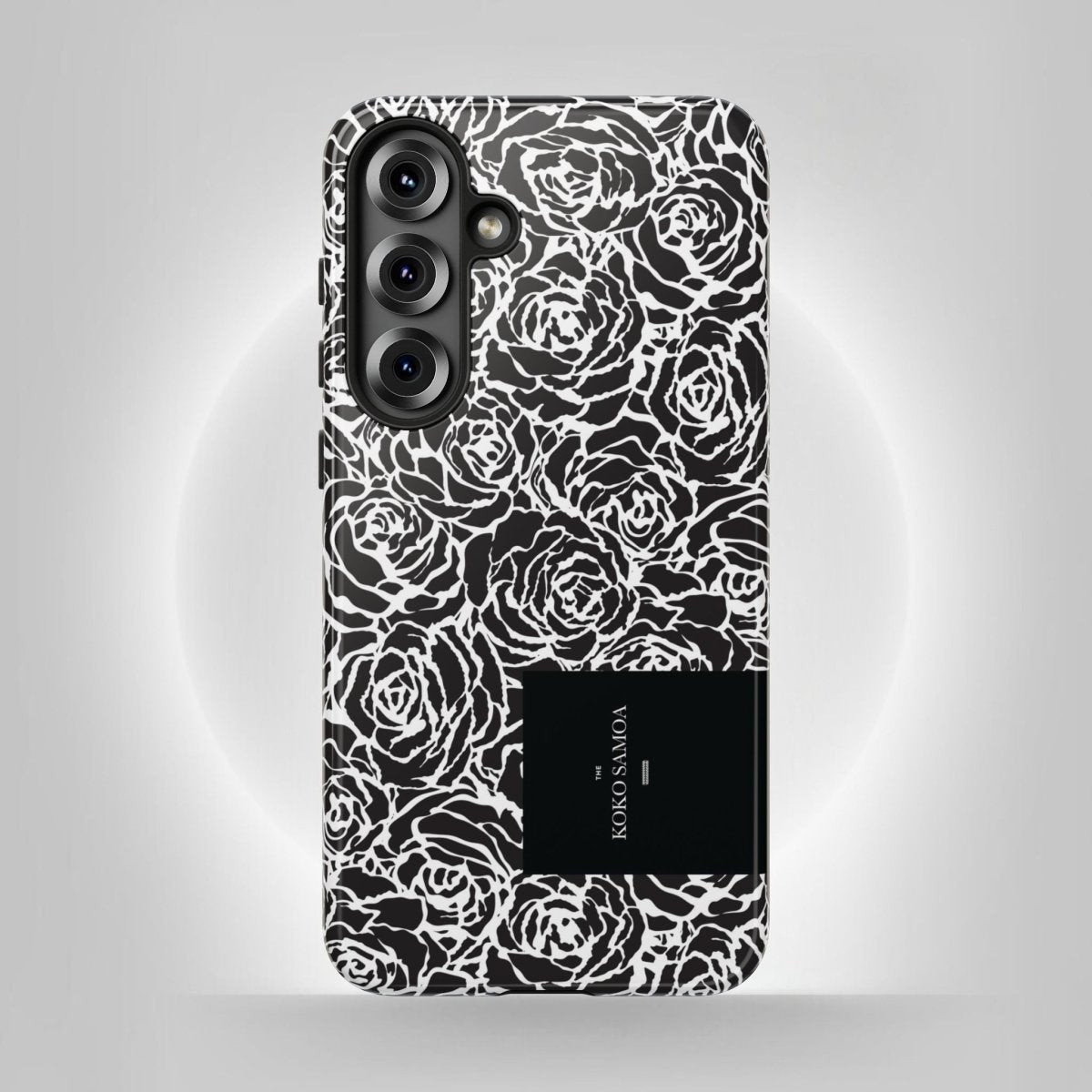 Samsung Galaxy S25 tough phone case by WOYC with a glossy Faleasiu Nights design, offers durable protection.