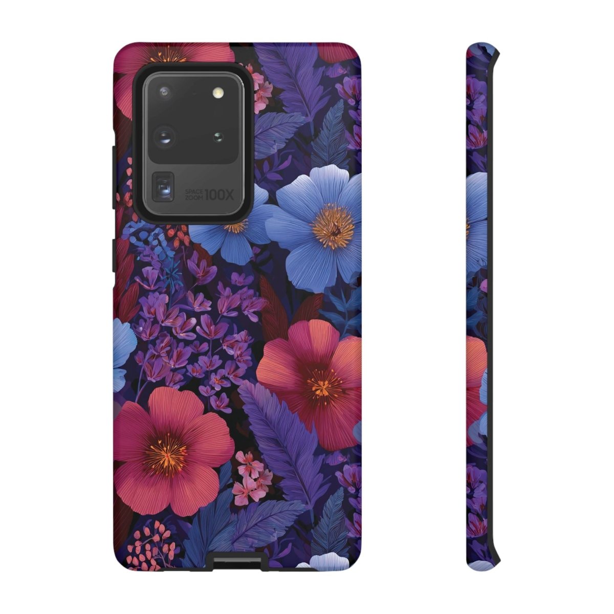 Samsung Galaxy S25 tough phone case featuring Lavender Tropics design, glossy finish, suitable for AU, NZ, and USA regions.