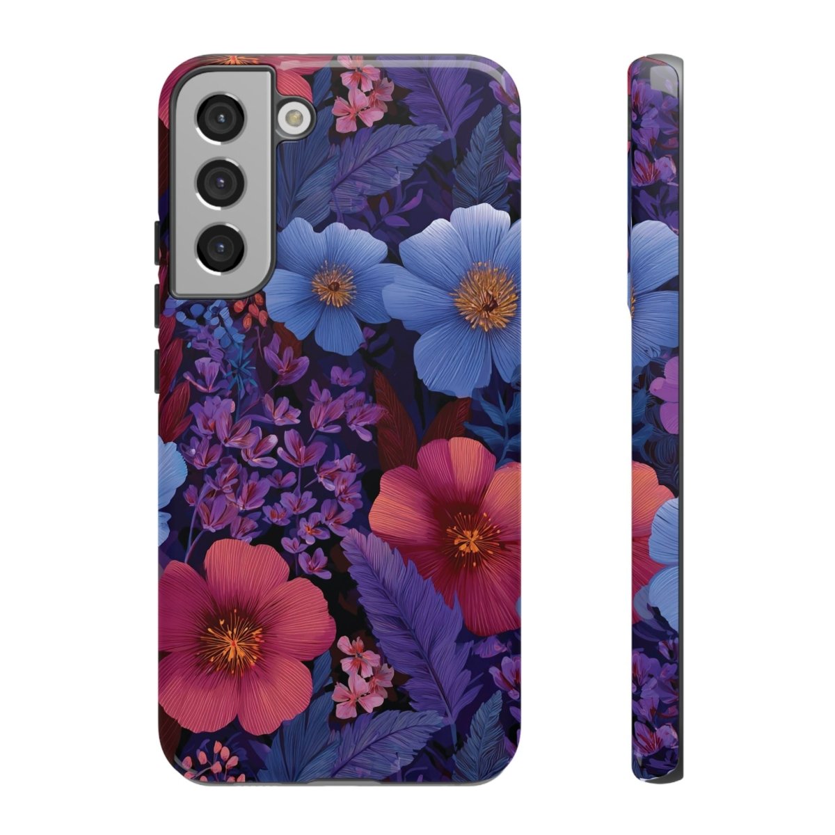 Samsung Galaxy S25 tough phone case by Printify featuring Lavender Tropics design, glossy finish, durable protective cover.