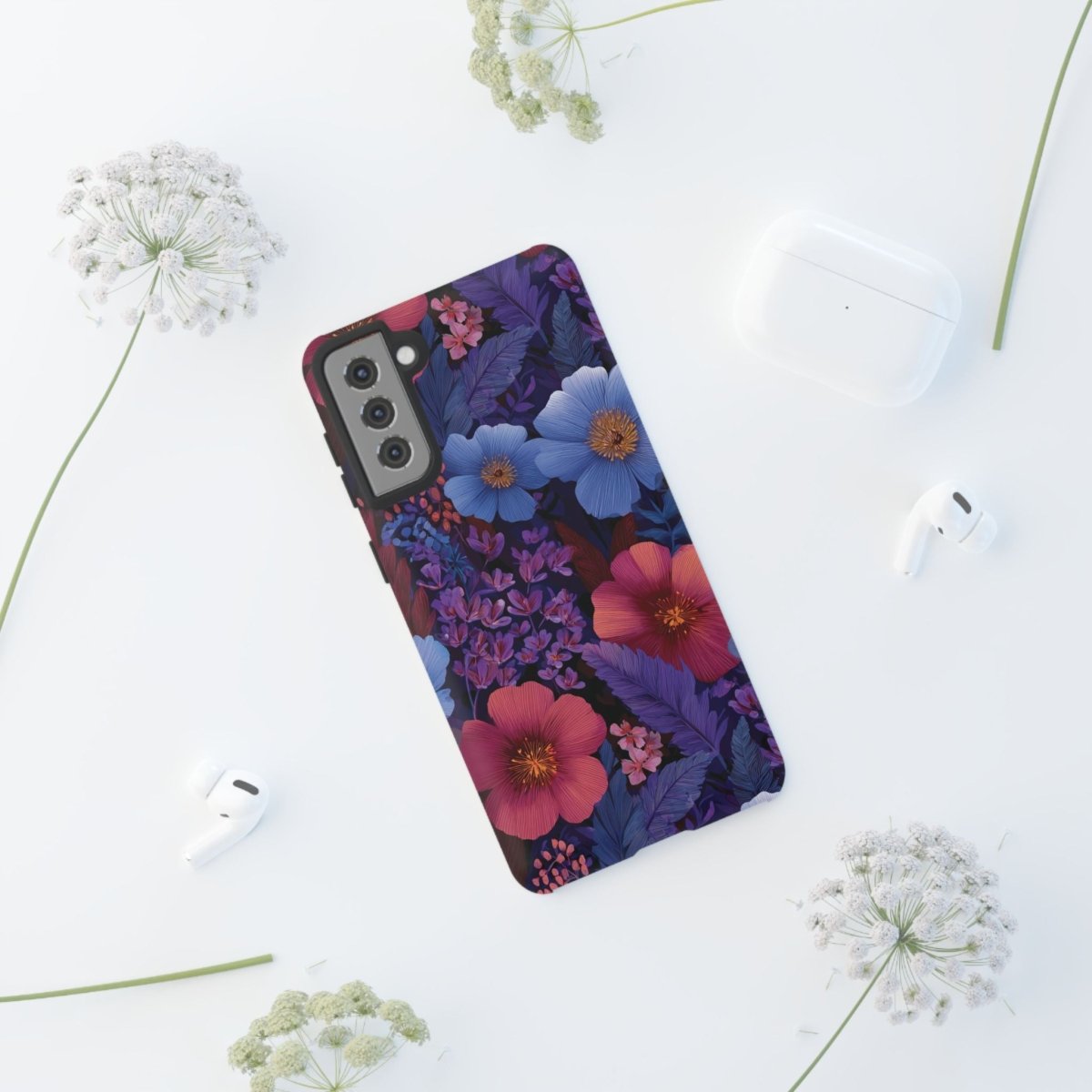Samsung Galaxy S25 Tough Phone Case by Printify featuring Lavender Tropics design, glossy finish, durable protective cover.