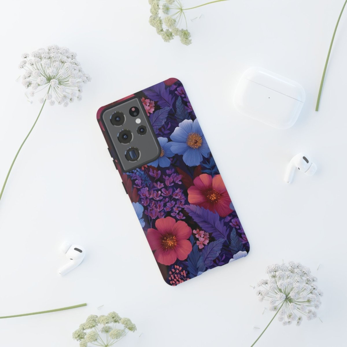 Samsung Galaxy S25 tough phone case with lavender tropics design, glossy finish, by Printify for AU, NZ, and US markets.