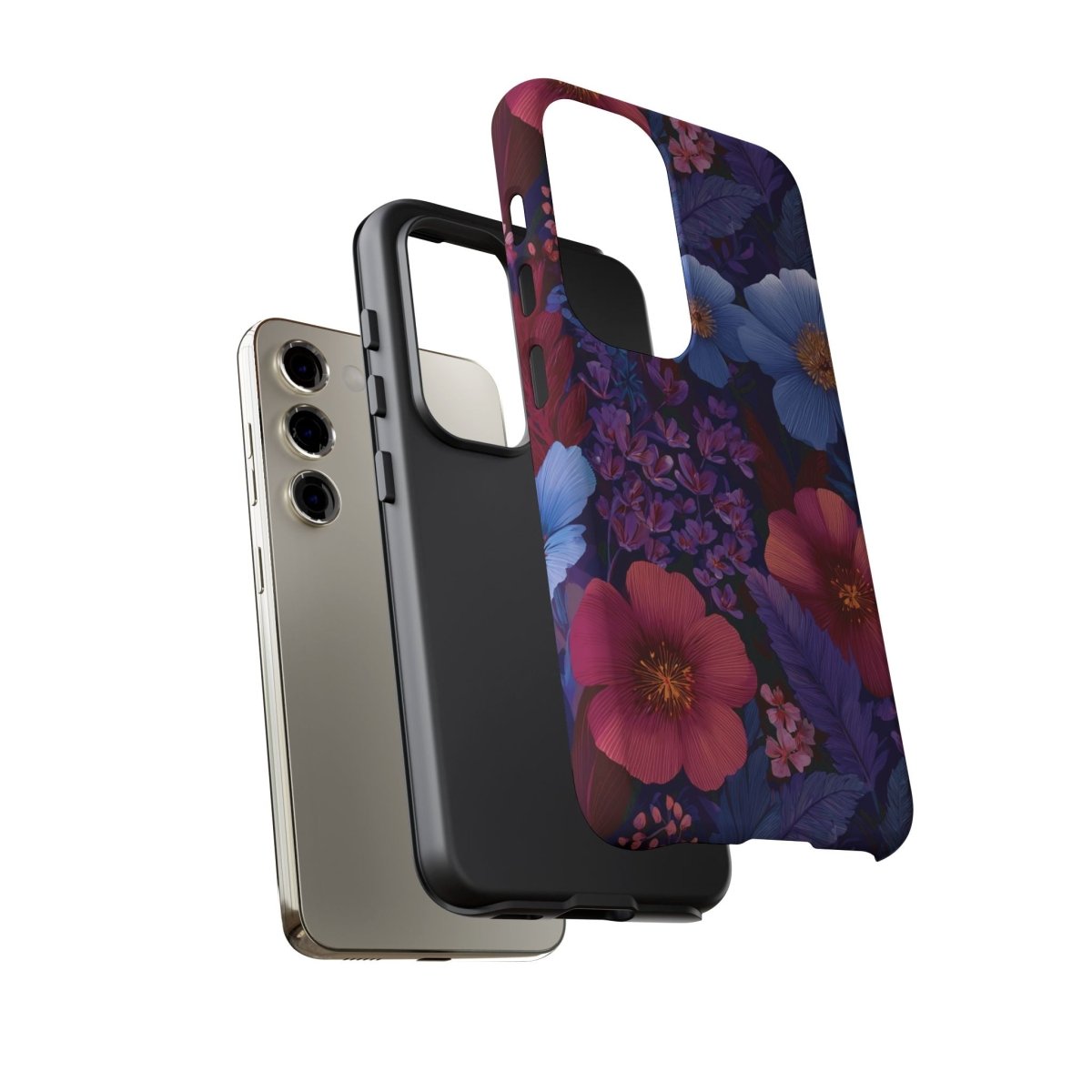 Samsung Galaxy S25 tough phone case with lavender tropics design, glossy finish, for AU, NZ, and USA markets.