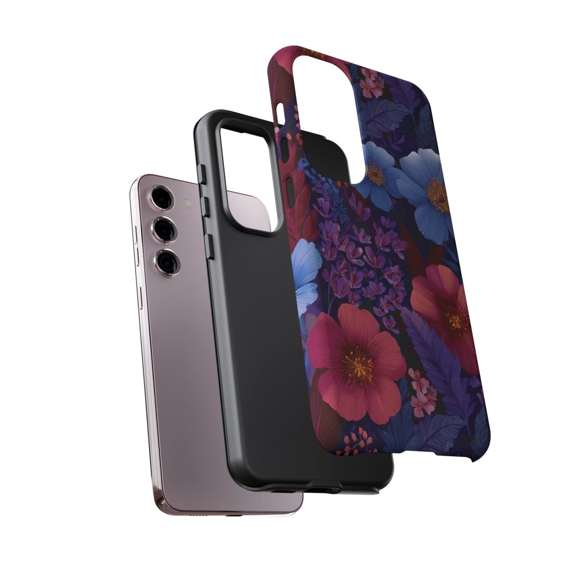 Samsung Galaxy S25 tough phone case by Printify featuring Lavender Tropics design, glossy finish, durable protective cover.