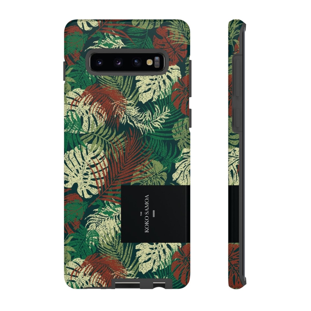 Samsung Galaxy S25 tough phone case by WOYC in Tafatafa Greens, featuring glossy, durable protection for smartphones.
