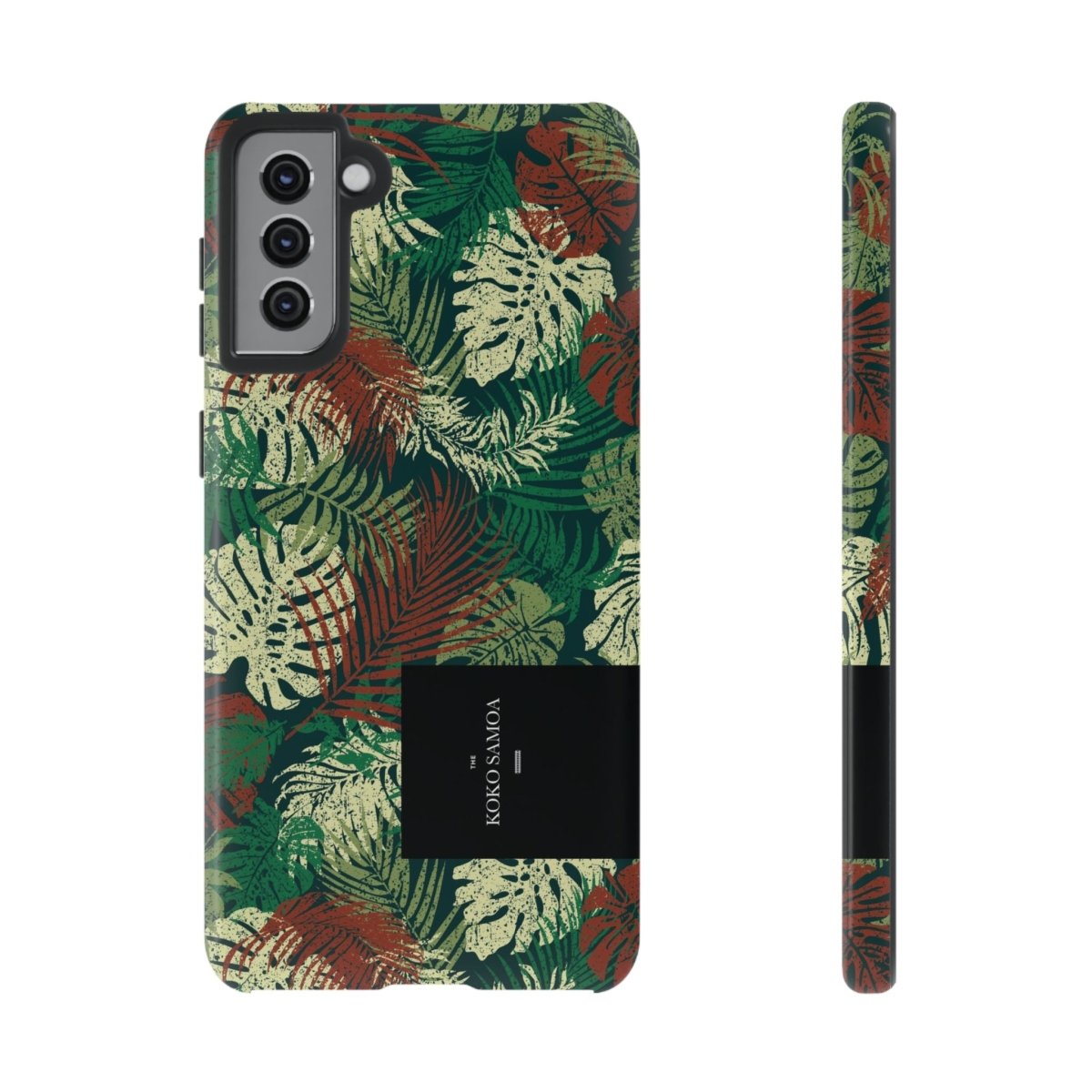 Samsung Galaxy S25 tough phone case by WOYC in Tafatafa Greens, featuring a glossy, durable design for added protection.