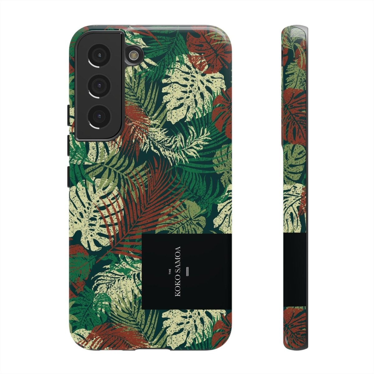 Samsung Galaxy S25 tough phone case by WOYC in Tafatafa Greens, featuring a glossy, durable design for rugged protection.