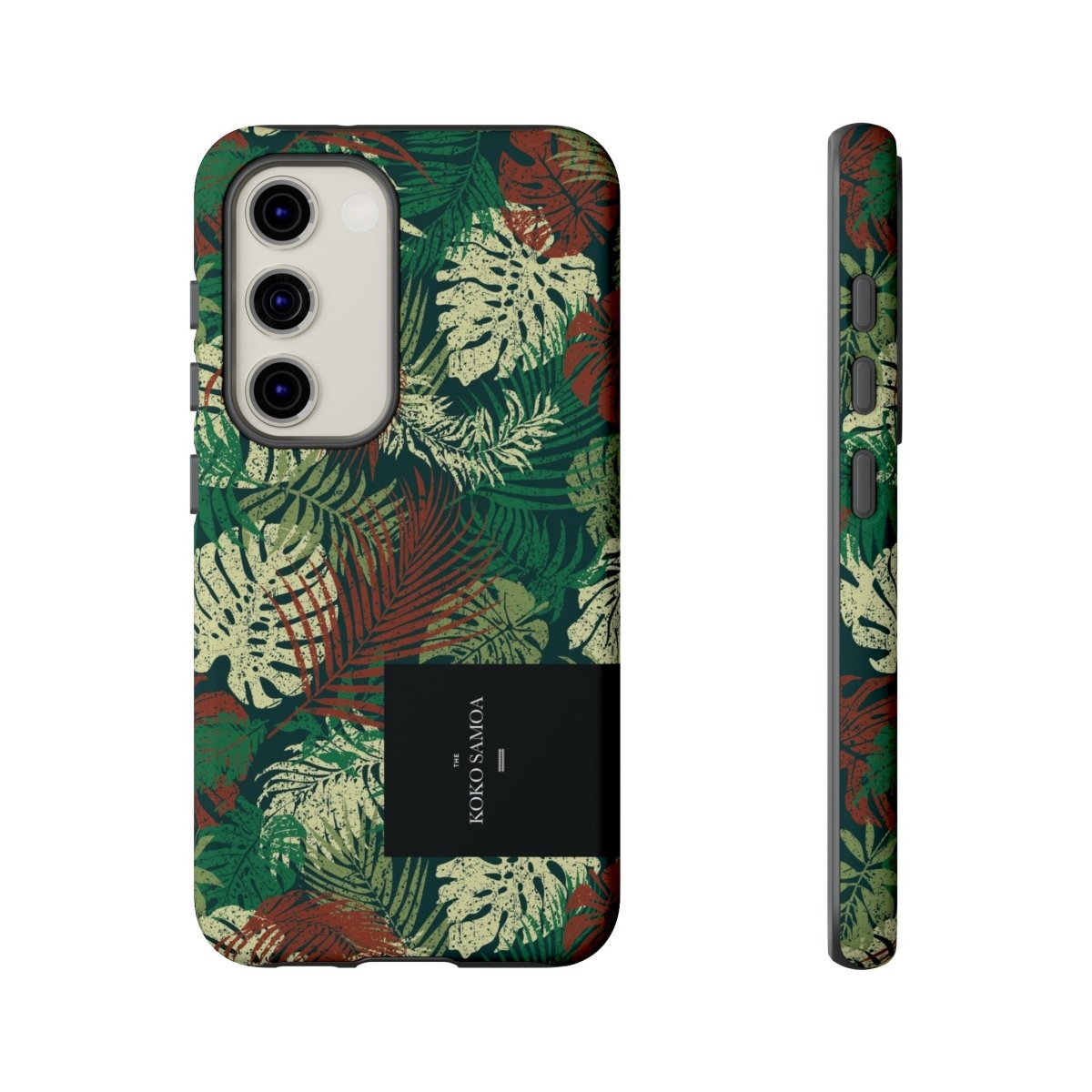 Samsung Galaxy S25 tough phone case by WOYC in Tafatafa Greens, featuring a glossy, durable design for added protection.