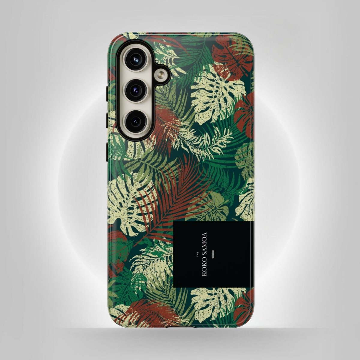 Samsung Galaxy S25 tough phone case by WOYC in Tafatafa Greens with glossy finish, designed for durability and style.