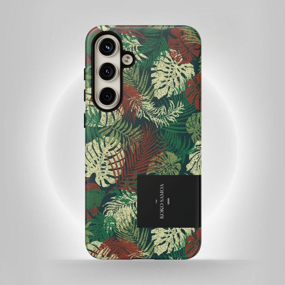 Samsung Galaxy S25 tough phone case by WOYC in Tafatafa Greens, featuring a glossy, durable design for enhanced protection.