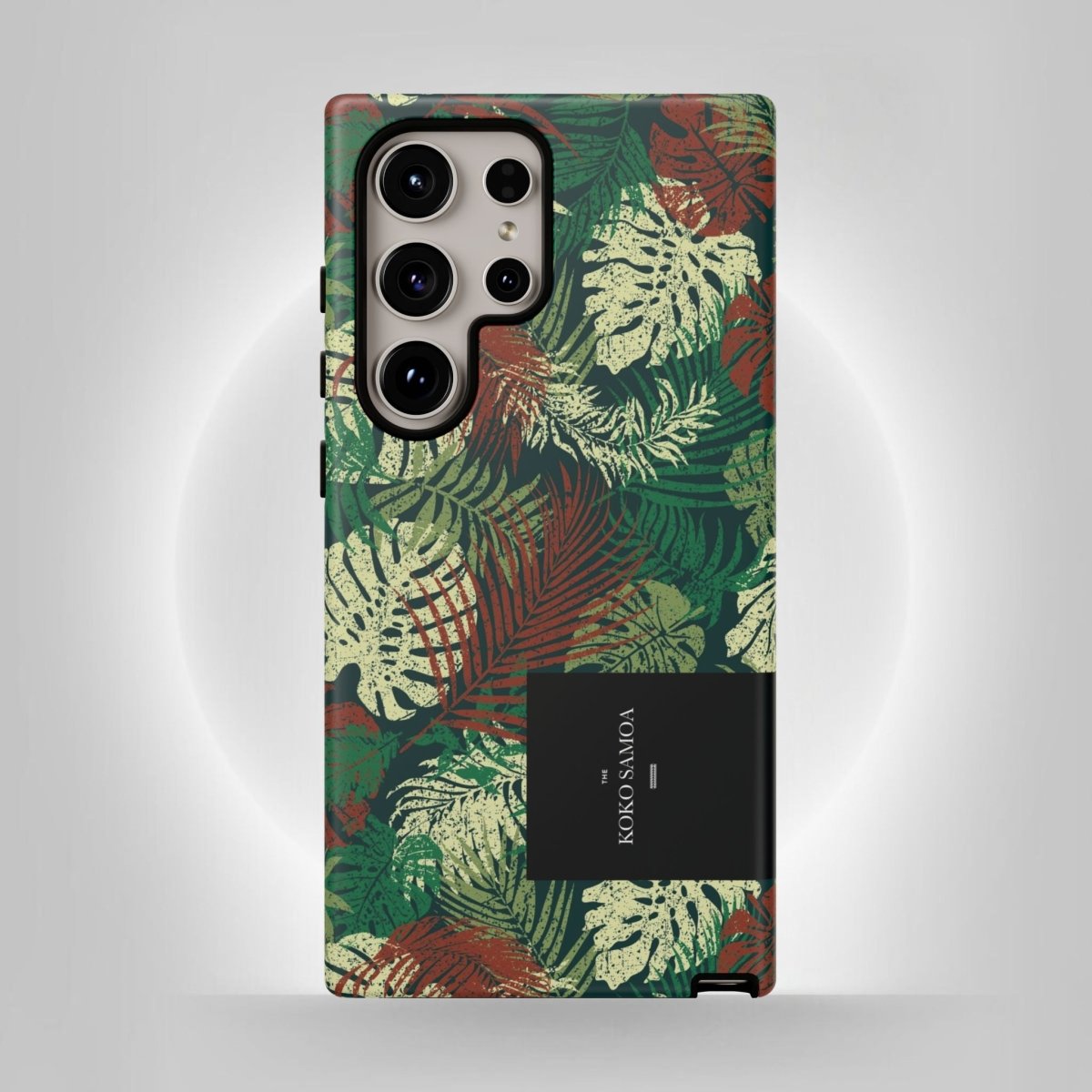 Samsung Galaxy S25 tough phone case by WOYC in Tafatafa Greens, featuring a glossy, rugged design for durable protection.