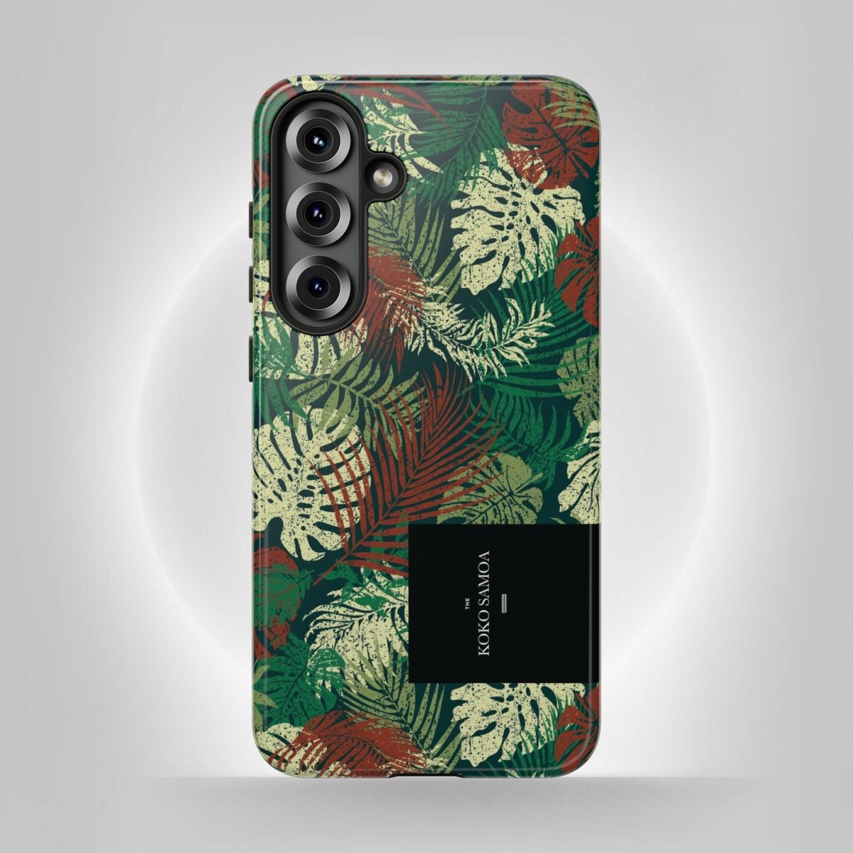 Samsung Galaxy S25 tough phone case by WOYC in Tafatafa Greens with a glossy finish, designed for durability and style.