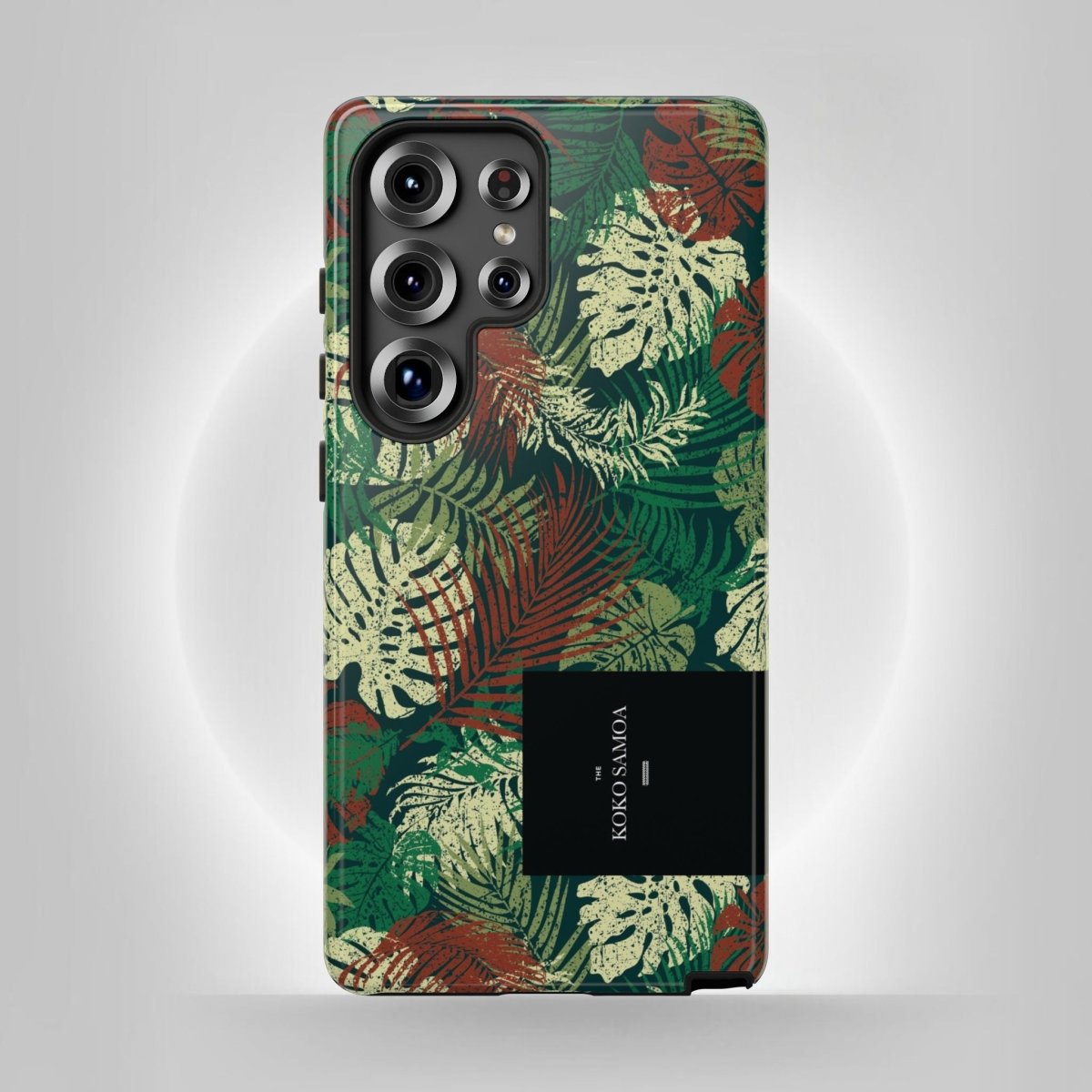 Samsung Galaxy S25 tough phone case by WOYC in Tafatafa Greens, featuring a glossy, durable design for added protection.