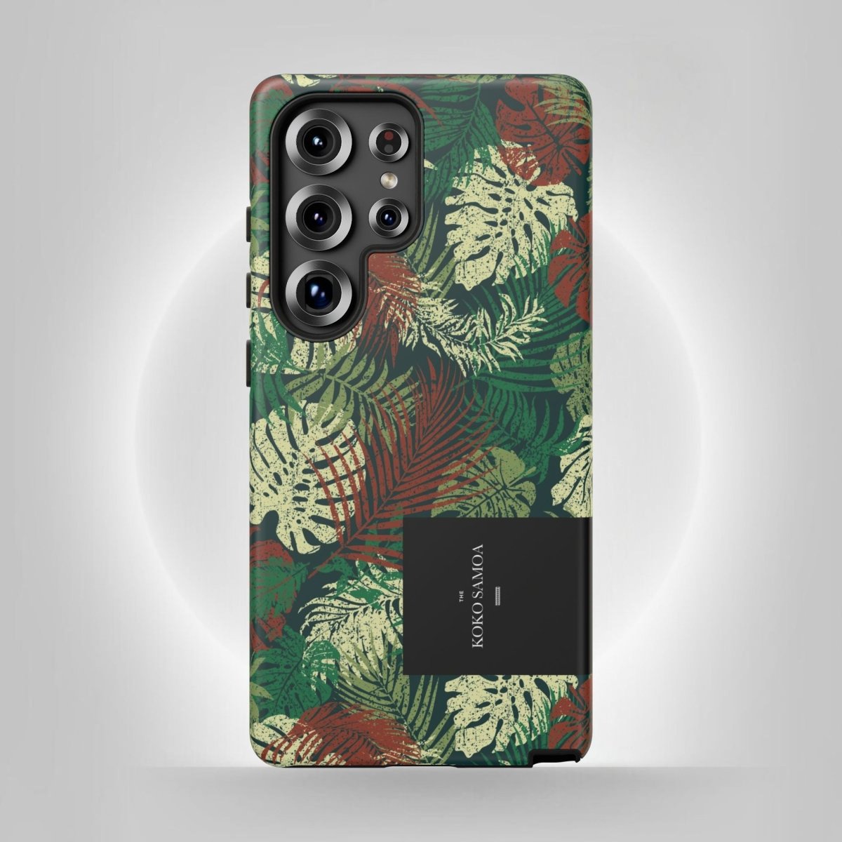Samsung Galaxy S25 tough phone case by WOYC in Tafatafa Greens, featuring a glossy, rugged design for durable protection.
