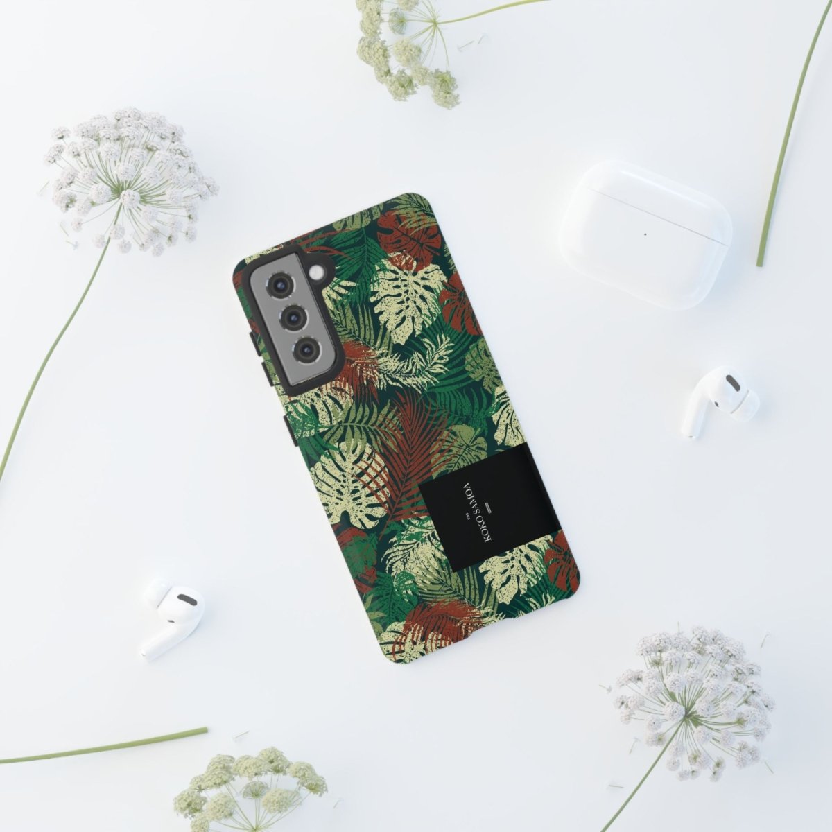 Samsung Galaxy S25 tough phone case by WOYC, Tafatafa Greens, durable glossy protective cover for AU, NZ, and USA.