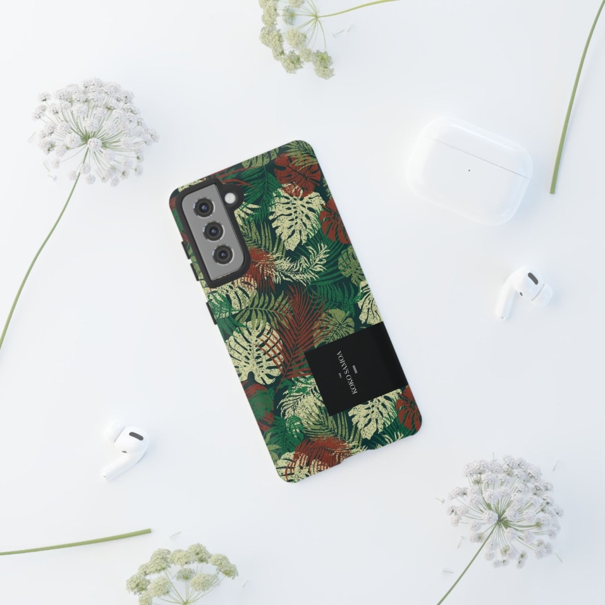 Samsung Galaxy S25 tough phone case by WOYC in Tafatafa Greens, featuring a glossy, rugged design for durable protection.