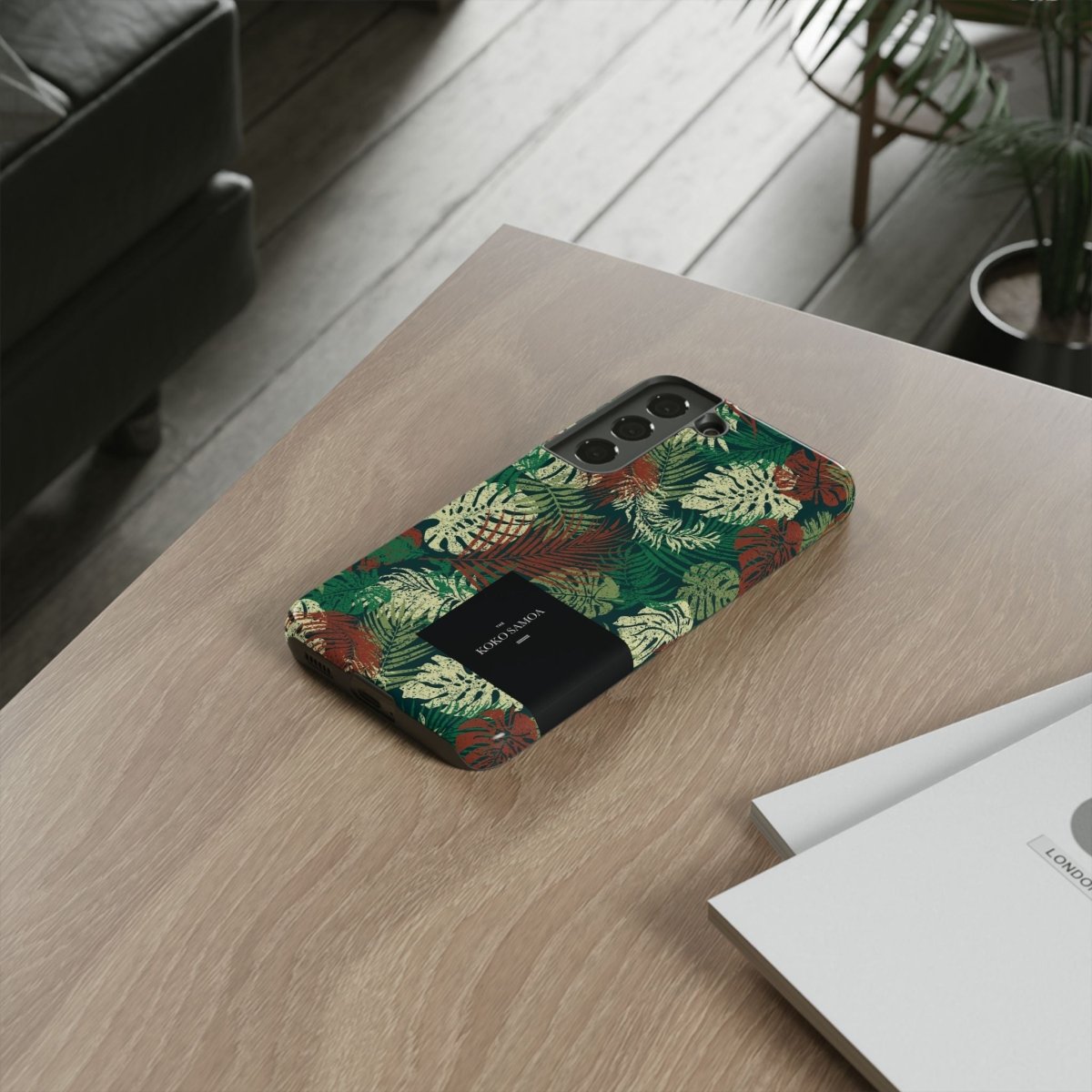 Samsung Galaxy S25 tough phone case by WOYC in Tafatafa Greens, featuring a glossy, durable design for protection.