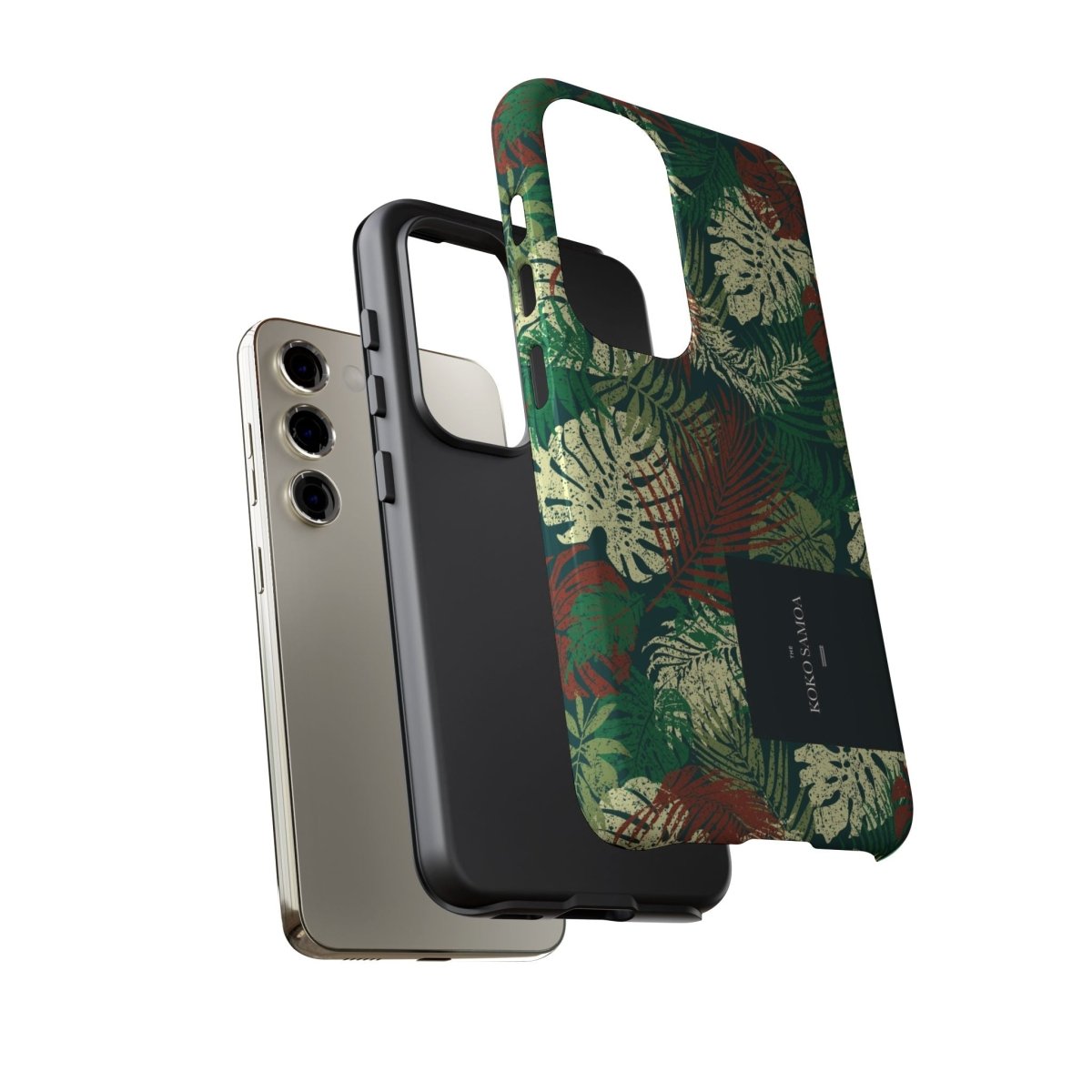 Samsung Galaxy S25 tough phone case by WOYC in Tafatafa Greens, featuring a glossy, rugged design for durable protection.