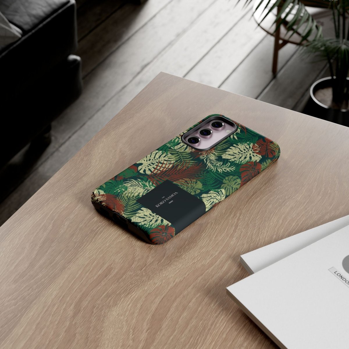 Samsung Galaxy S25 tough phone case by WOYC in Tafatafa Greens, featuring a glossy, durable design for enhanced protection.
