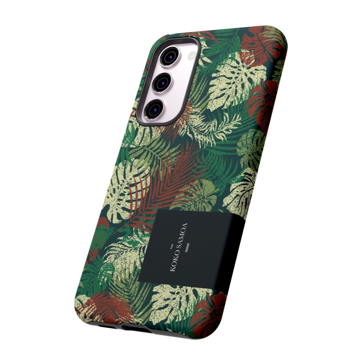 Samsung Galaxy S25 tough phone case by WOYC in Tafatafa Greens, featuring a glossy, rugged design for durable protection.