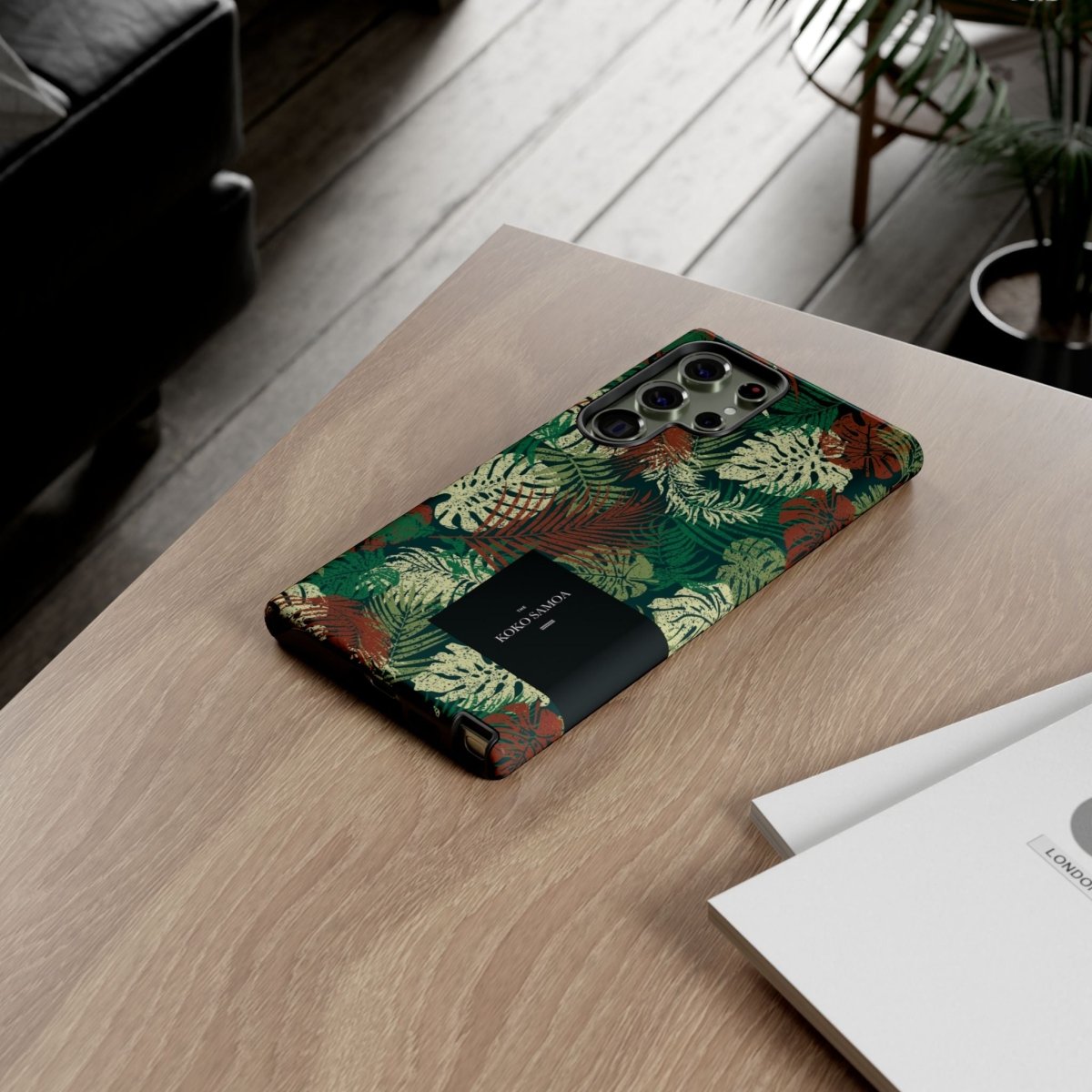 Samsung Galaxy S25 tough phone case by WOYC in Tafatafa Greens, featuring a durable glossy design for protection.