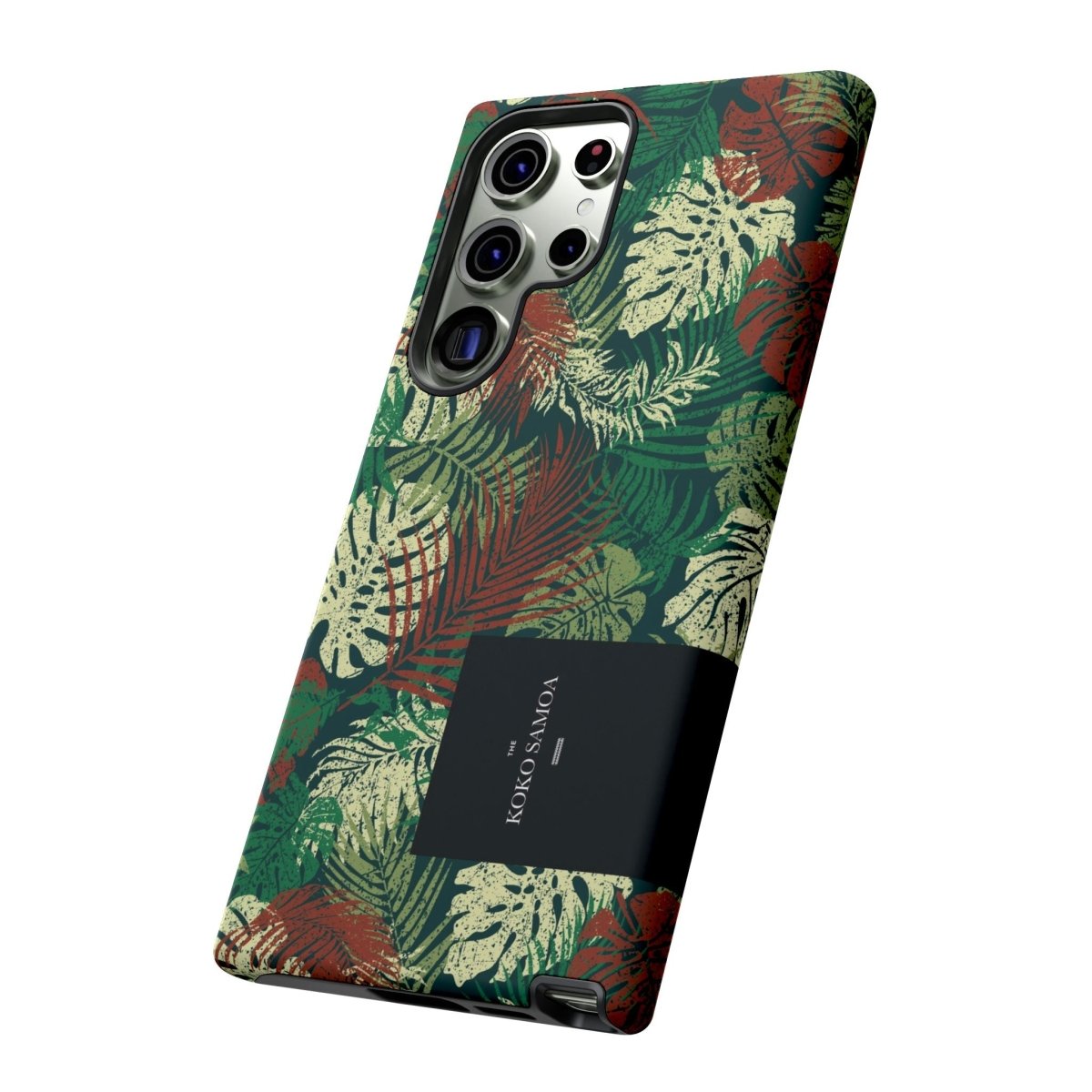 Samsung Galaxy S25 tough phone case by WOYC in Tafatafa Greens, featuring a glossy, durable design for rugged protection.