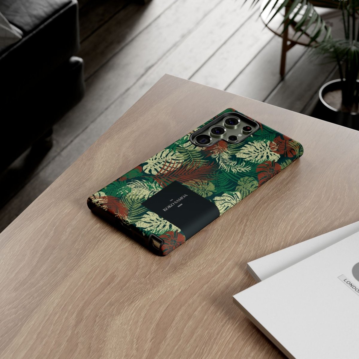 Samsung Galaxy S25 tough phone case by WOYC in Tafatafa Greens, featuring a glossy, durable design for added protection.