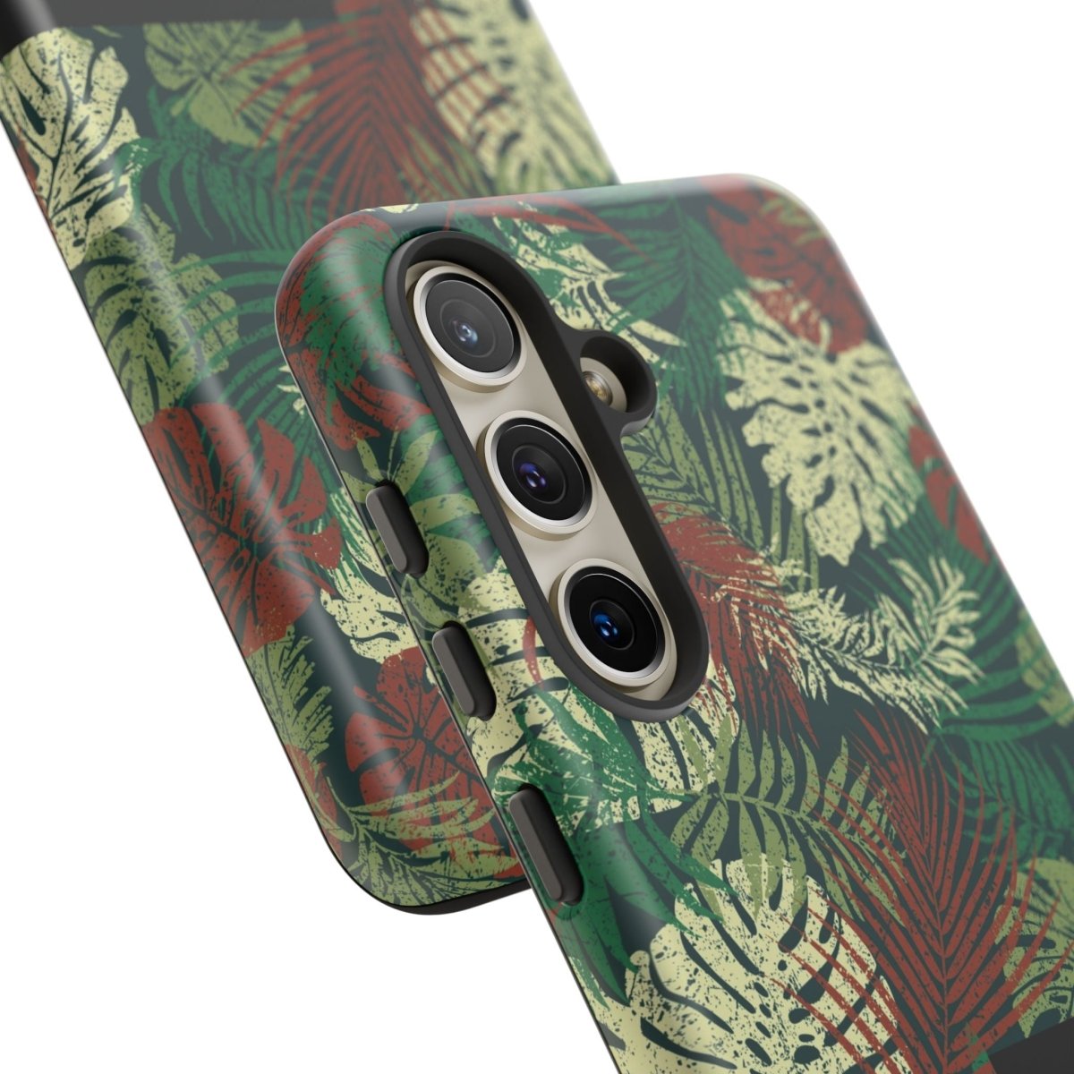Samsung Galaxy S25 tough phone case by WOYC in Tafatafa Greens, durable glossy case for enhanced protection.