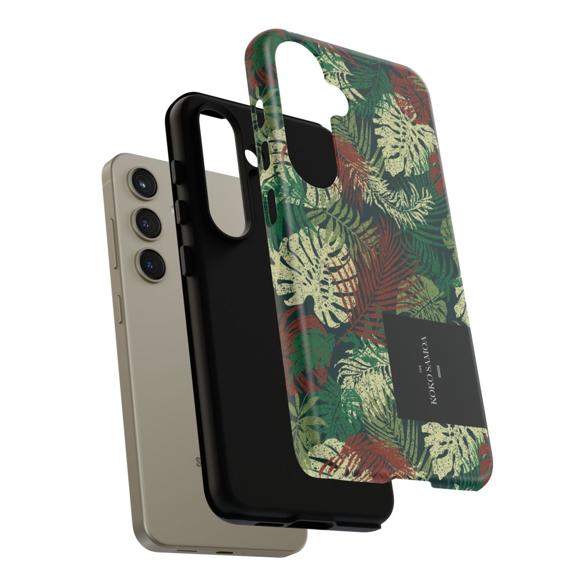 Samsung Galaxy S25 tough phone case by WOYC in Tafatafa Greens, featuring a glossy, durable design for enhanced protection.