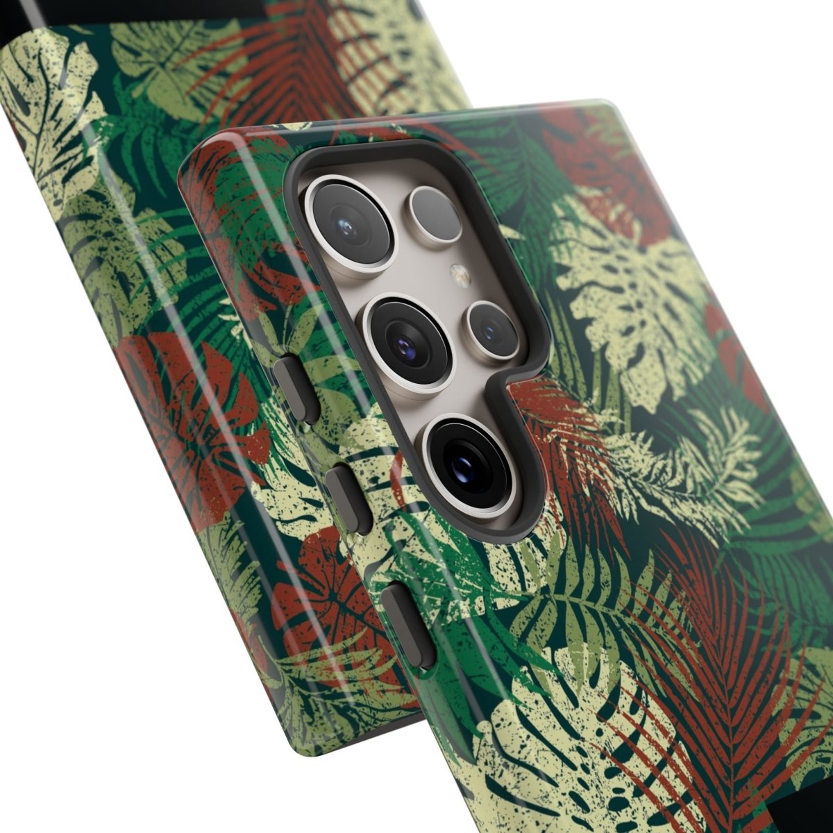 Samsung Galaxy S25 tough phone case by WOYC in Tafatafa Greens, glossy finish, designed for durability in AU, NZ, and USA.