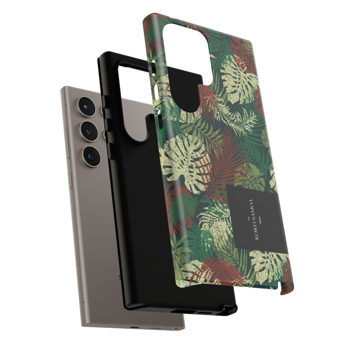 Samsung Galaxy S25 tough phone case by WOYC in Tafatafa Greens, durable glossy protective cover for AU, NZ, and USA markets.