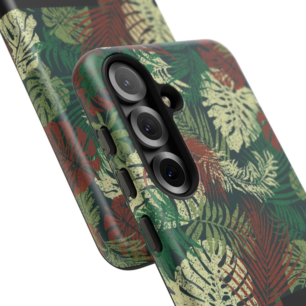 Samsung Galaxy S25 tough phone case by WOYC in Tafatafa Greens, featuring a glossy, rugged design for durable protection.