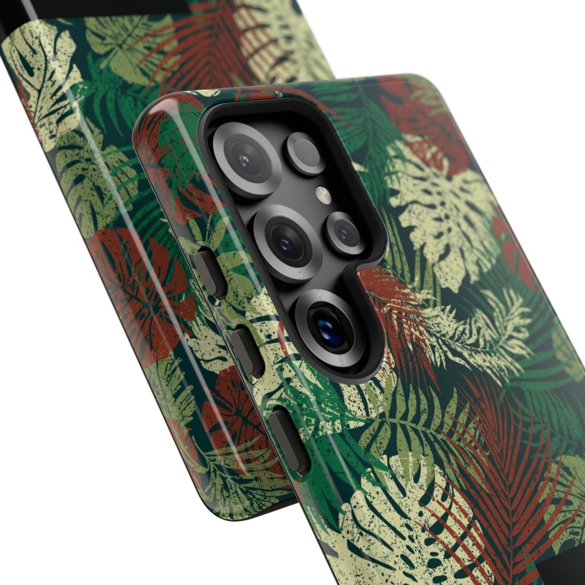 Samsung Galaxy S25 tough phone case by WOYC in Tafatafa Greens, featuring a glossy, durable design for added protection.